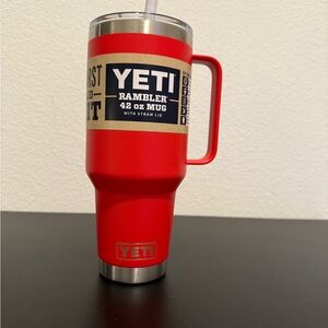 YETI Red Rambler 42 oz Mug with Straw Lid